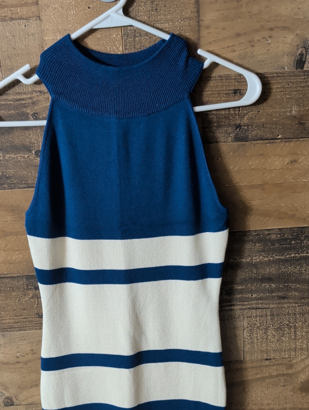 Say What? Striped Knit Halter Tank Top in Blue and Cream